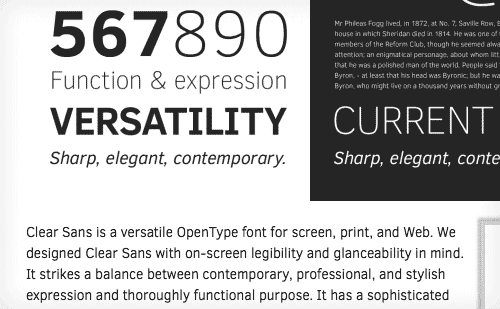 Тонкий, легкий вес Clear Sans используется для основной копии на   Сайт Clear Sans   ,